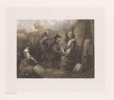 Mulher e soldados em um portão da cidade, possivelmente Kenau Simonsdatter de Jan Hendrik van de Laar