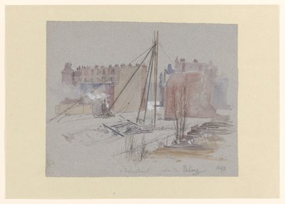 Trabalho de empilhamento na Van Eeghenstraat, atrás do Parkweg de Jan Hoynck van Papendrecht