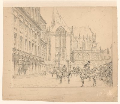 Hussardos alinhados em frente ao Palácio da Barragem na Inauguração de Jan Hoynck van Papendrecht