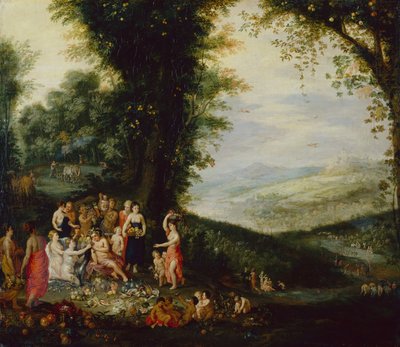 O Triunfo de Baco (óleo no painel) de Jan II and Balen Jan van Brueghel