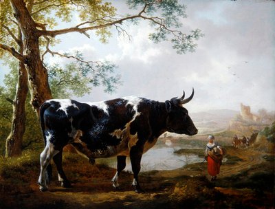 Um Touro premiado em uma paisagem Verdant (óleo sobre painel) de Jan II Kobell