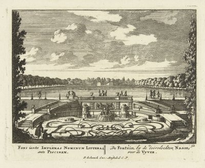Fonte no grande lago nos jardins de Paleis Het Loo, 1695-1705 de Jan I van Call