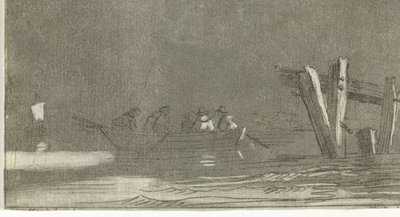 Barco a remo com figuras em um rio de Jan Izaak van Mansvelt