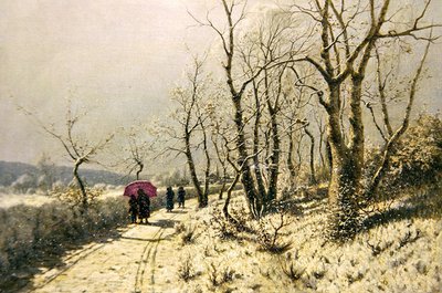 Dia de neve no inverno com números no caminho (óleo sobre tela) de Jan Jacob Lodewiks Ten Kate