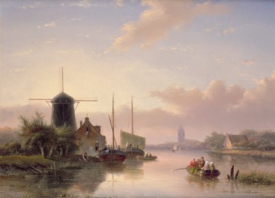Paisagem de verão ao pôr do sol, 1858 de Jan Jacob Spohler