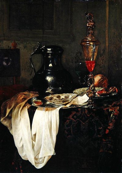 Natureza Morta com Tankard de Lata e Goblet com Tampa (óleo sobre painel de carvalho) de Jan Jansz Treck
