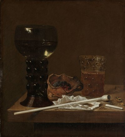 Natureza morta com Roemer, copo de cerveja e um cachimbo de Jan Jansz. van de Velde (III)