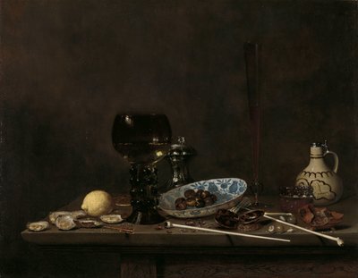 Natureza Morta com Roemer, Vidro Flauta, Jarro de Flauta e Tubos de Flauta de Jan Jansz. van de Velde (III)