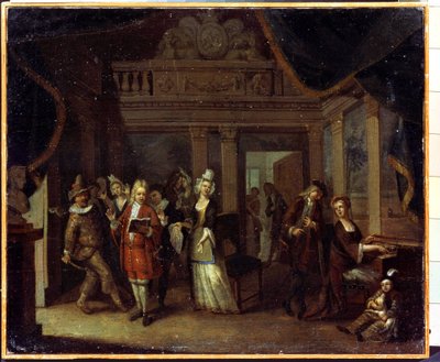 Concerto privado. Um concerto em casa. Pintura de Jan Josef Horemans the Old (1682-1759). Arte flamenga, estilo rococó. Óleo sobre tela. Museu Estatal de História e Arte, Serpukhov, Rússia. de Jan Josef the Elder Horemans
