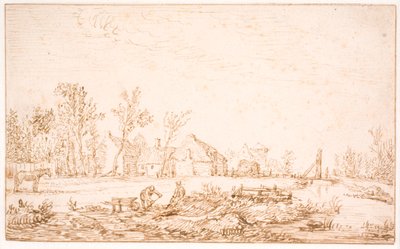 Um canal perto de uma aldeia de Jan Josefsz van Goyen