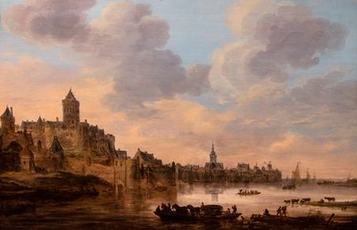 Um grande ferry com uma carruagem de quatro cavalos (Nimegue) de Jan Josephsz van Goyen