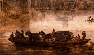 Um grande ferry com uma carruagem de quatro cavalos (Nijmegen), pormenor de Jan Josephsz van Goyen