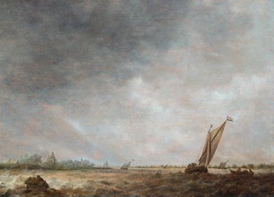 Cena de um estuário com embarcações em águas agitadas (óleo sobre painel) de Jan Josephsz van Goyen