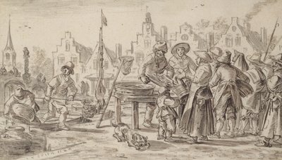 Fishmarket, 1624 (caneta e pincel e tinta marrom no papel) de Jan Josephsz van Goyen