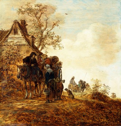 Camponeses em um carrinho perto de uma casa de campo Jan Josephsz, 1651 de Jan Josephsz van Goyen