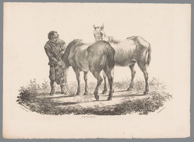 Homem e dois cavalos Beesten Studien por J. Kobell após Paul Potter Nr. 1 (título da série) de Jan Kobell (III)