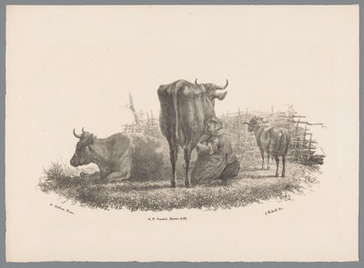 Mulher do produtor de leite, duas vacas e um carneiro
Besten Studien por J. Kobell depois de Paul Potter No. 1 (título da série) de Jan Kobell (III)