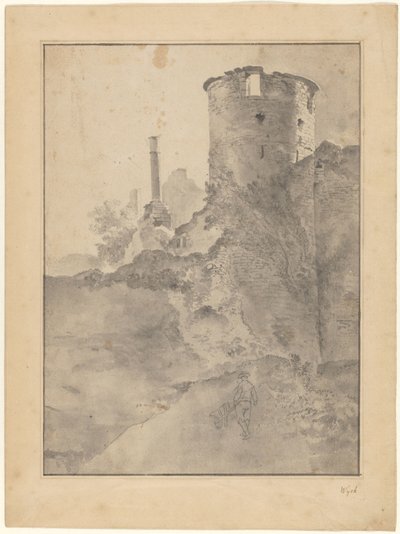 Vista de uma Torre Redonda do Italianate por uma Muralha em Ruínas de Jan Lapp
