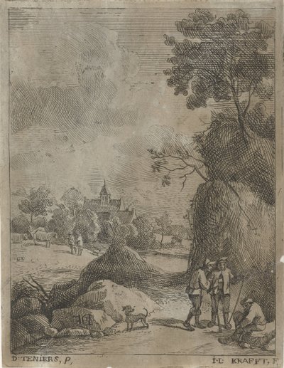 Paisagem com viajantes e dois pastores de Jan Lauwryn Krafft (I)