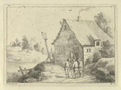 Homens falantes na frente de uma casa de Jan Lauwryn Krafft (I)