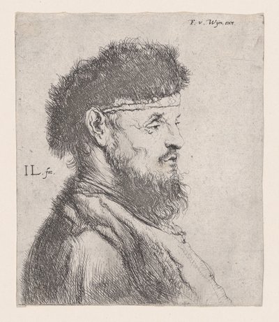 Busto de homem com gorro de pele, século XVII. de Jan Lievens