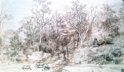 Paisagem com pessoa tocando flauta, c1627-1674 de Jan Lievens