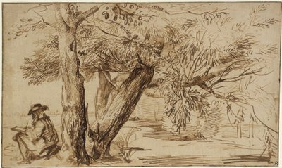 Paisagem com um desenhador à beira da floresta de Jan Lievens