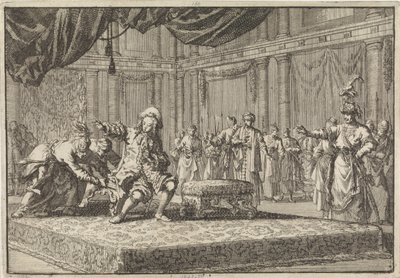 O enviado francês a Constantinopla é privado do lugar que tinha colocado ao lado da sede do Grand Vizier, 1677 de Jan Luyken
