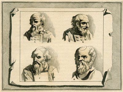 Letras gregas desenhadas na cabeça do Sumo Sacerdote como parte da unção de iniciação com óleo, 1700 de Jan Luyken