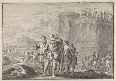 Hyrkanus, filho de Simão, vira as costas durante o cerco do castelo de Dagon de Jan Luyken