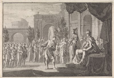 Hyrkanus perante o trono de Ptolomew Philadelphus de Jan Luyken