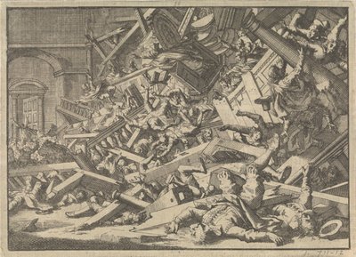 Galeria desmoronada durante um culto católico na casa do enviado espanhol em Londres, 1623 de Jan Luyken