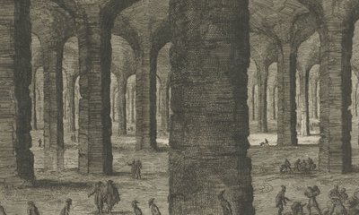 Pedreiras de calcário sob o Sint-Pietersberg St Pieters Bergh perto de Mastricht, como aquele que expõe sob o Aerde (título no objeto) de Jan Luyken