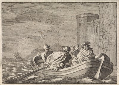 Rei James II foge à noite em um barco a remo, 1688 de Jan Luyken
