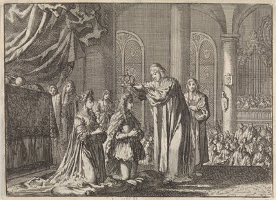 Coroação de Guilherme III e Maria II Stuart pelo Arcebispo de Cantuária, 1689 de Jan Luyken