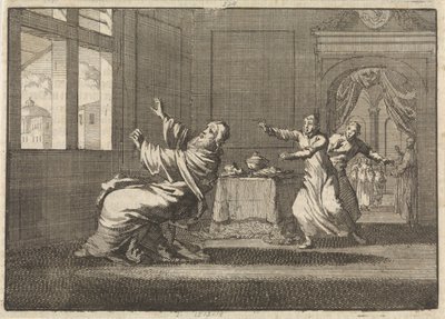 Papa Inocêncio XII cai para trás da janela do Quirinal logo após sua eleição, 1691 de Jan Luyken