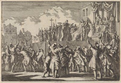 Cena de rua em Aberdeen zombando da religião católica, 1689 de Jan Luyken