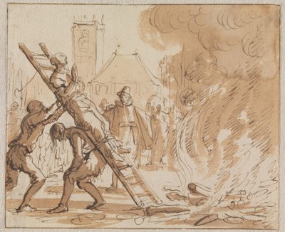 Execução de Anneken Heyndriks na praça Dam, em Amesterdão, em 1571 de Jan Luyken