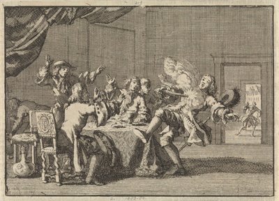 Thomas Tullock, apoiante do Rei James II na Escócia, é morto pelo inesperado disparo da sua pistola, 1690 de Jan Luyken