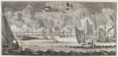 Vista da vila de Durgerdam, perto de Amsterdã, durante o incêndio de 1687 (gravura) de Jan Luyken
