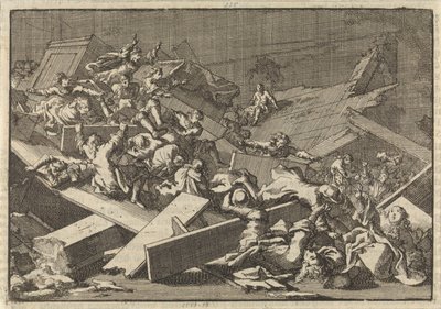 Piso da igreja da casa do conde plenipotenciário imperial von Bercka desmorona, 1697 de Jan Luyken