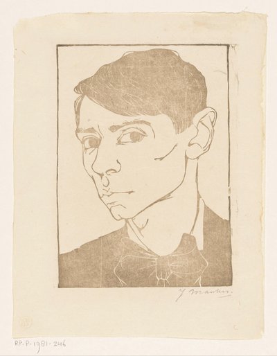 Auto-retrato com laço de gravata-borboleta de Jan Mankes (signed by artist)