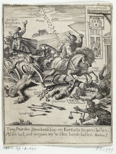 Cartoon retratando a alegada mentalidade francesa de Amsterdã, 1690 de Jan Marlois