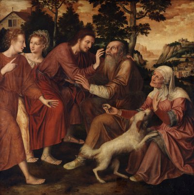 A Cura de Tobit (óleo sobre painel) de Jan Massys or Metsys