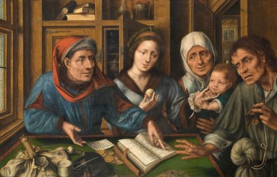 O Gabinete de Receptores de Rendas, 1514 (óleo sobre tela transferido de madeira) de Jan Massys or Metsys