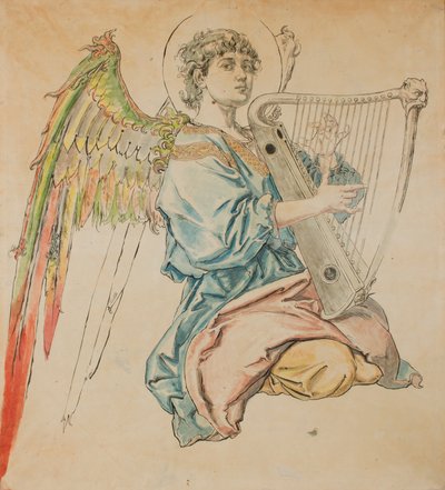 Cartão para a policromia da Igreja de Santa Maria - Figura de um anjo a tocar alaúde de Jan Matejko