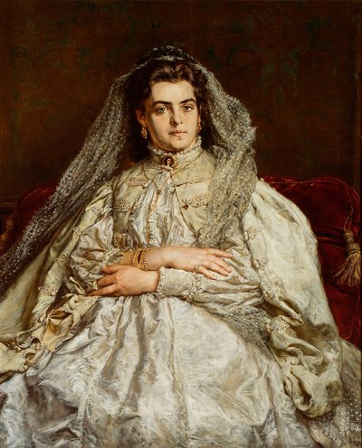 Retrato da mulher do artista, Teodora, em vestido de noiva de Jan Matejko
