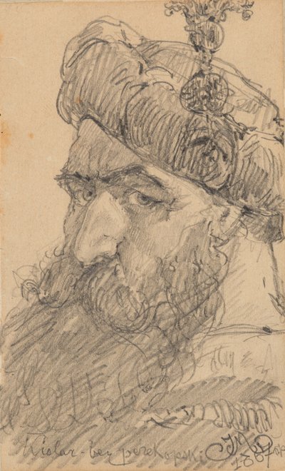 Recto: Cabeça de um homem barbudo de chapéu, a rezar de Jan Matejko