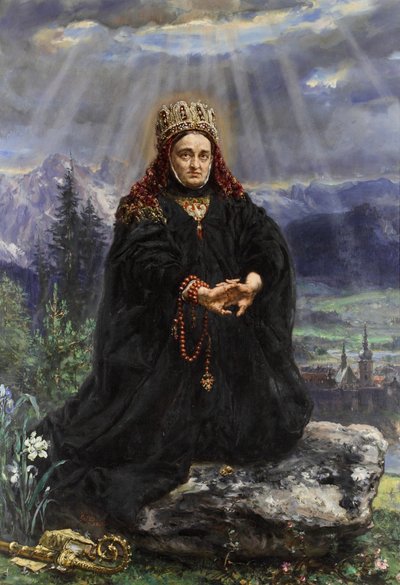 Santa Kinga a rezar no meio das montanhas de Sącz. de Jan Matejko