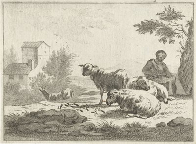 Pastora com rebanho de ovelhas de Jan Matthias Cok